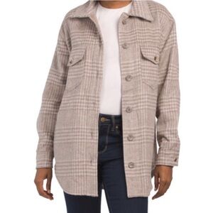 JOIE | Women Taupe Wool Blend Plaid Button Up Shirt Jacket Shacket size M [NEW]